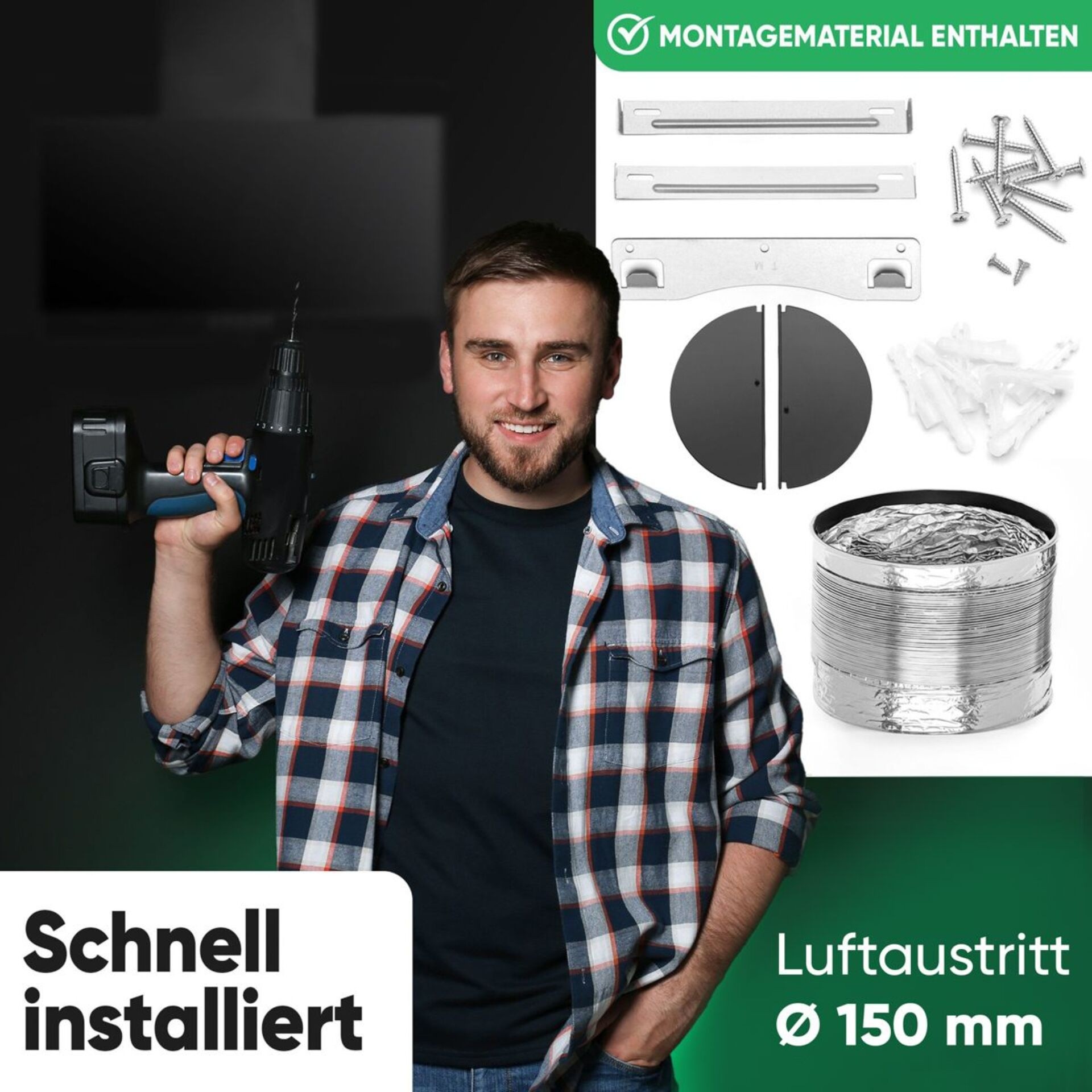 Bomann DU 7607 G Dunstabzugshaube 60 cm schwarz matt