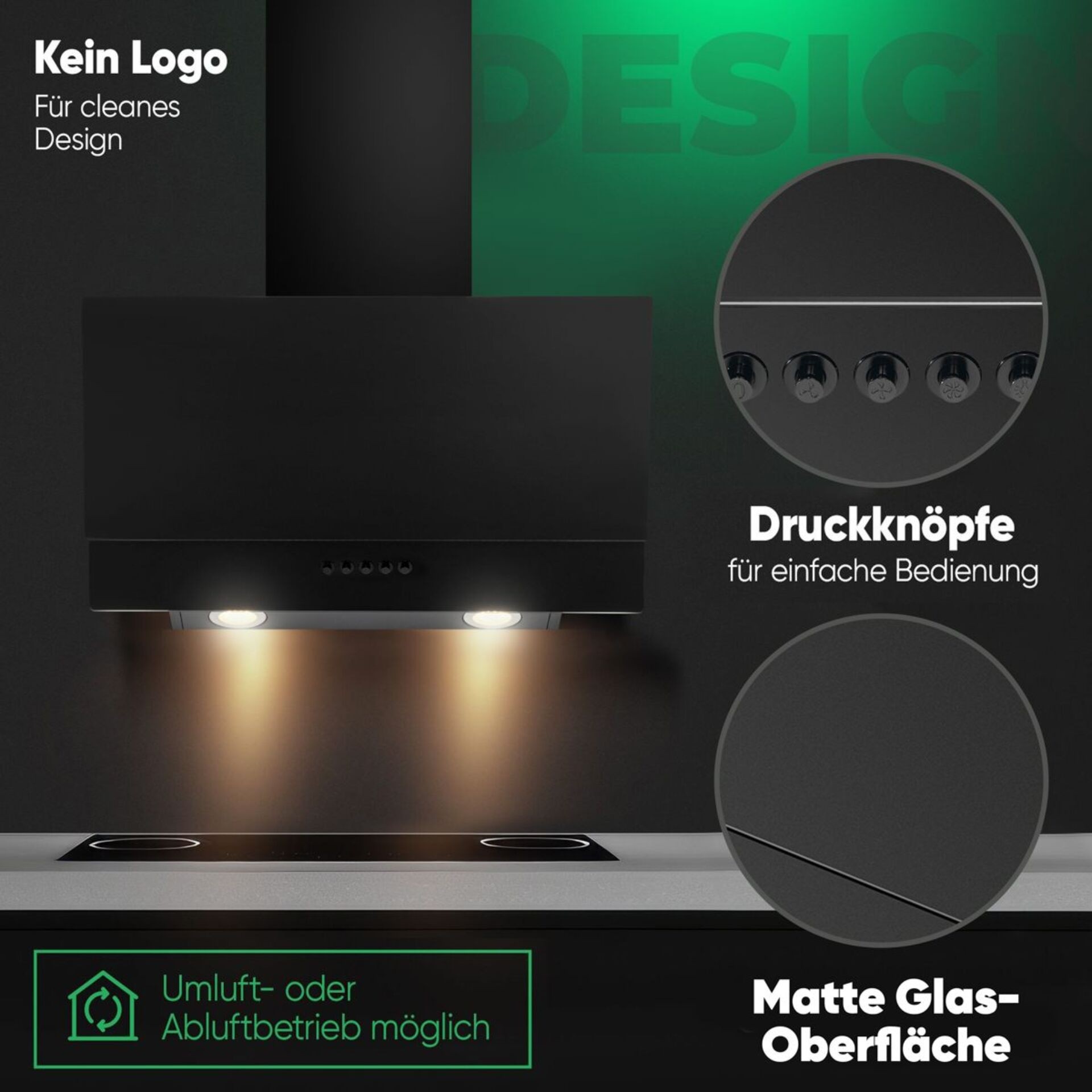 Bomann DU 7607 G Dunstabzugshaube 60 cm schwarz matt