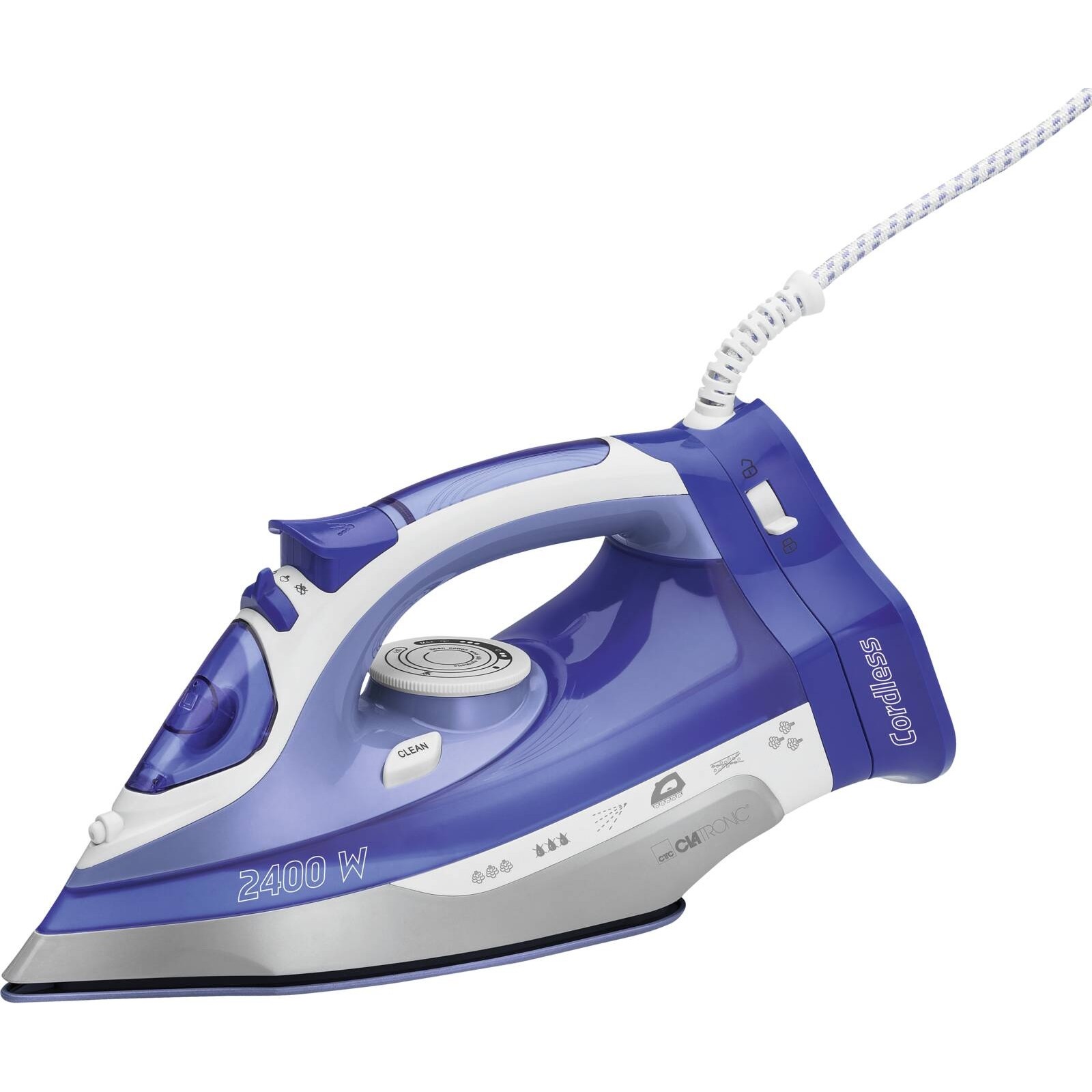 Clatronic DB 3706 kabelloses Dampfbügeleisen blau/weiß