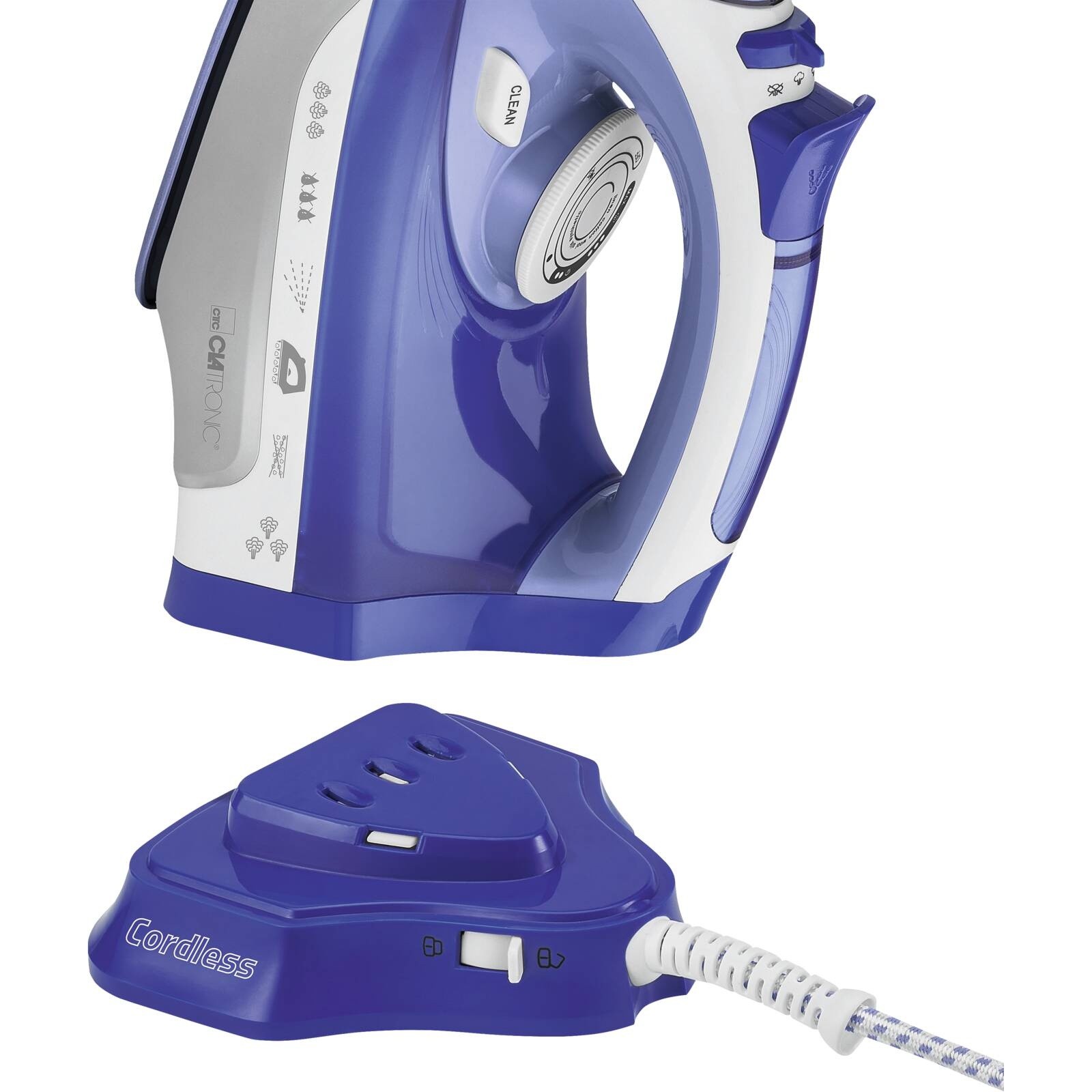 Clatronic DB 3706 kabelloses Dampfbügeleisen blau/weiß