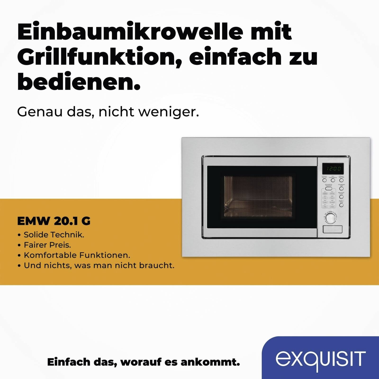 Exquisit EMW 20.1 G Einbau-Mikrowelle mit Grill 20l inoxlook