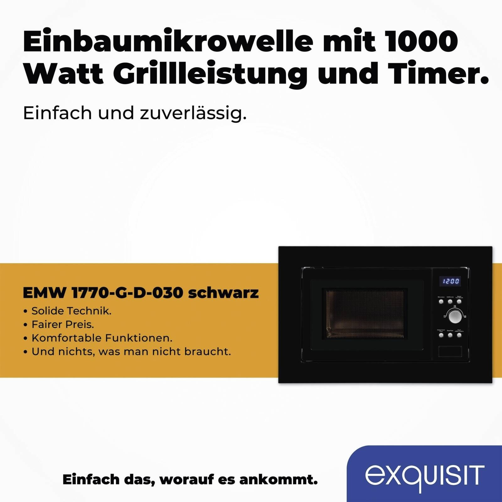 Exquisit EMW1770-G-D-030 Einbau-Mikrowelle mit Grill 17l schwarz