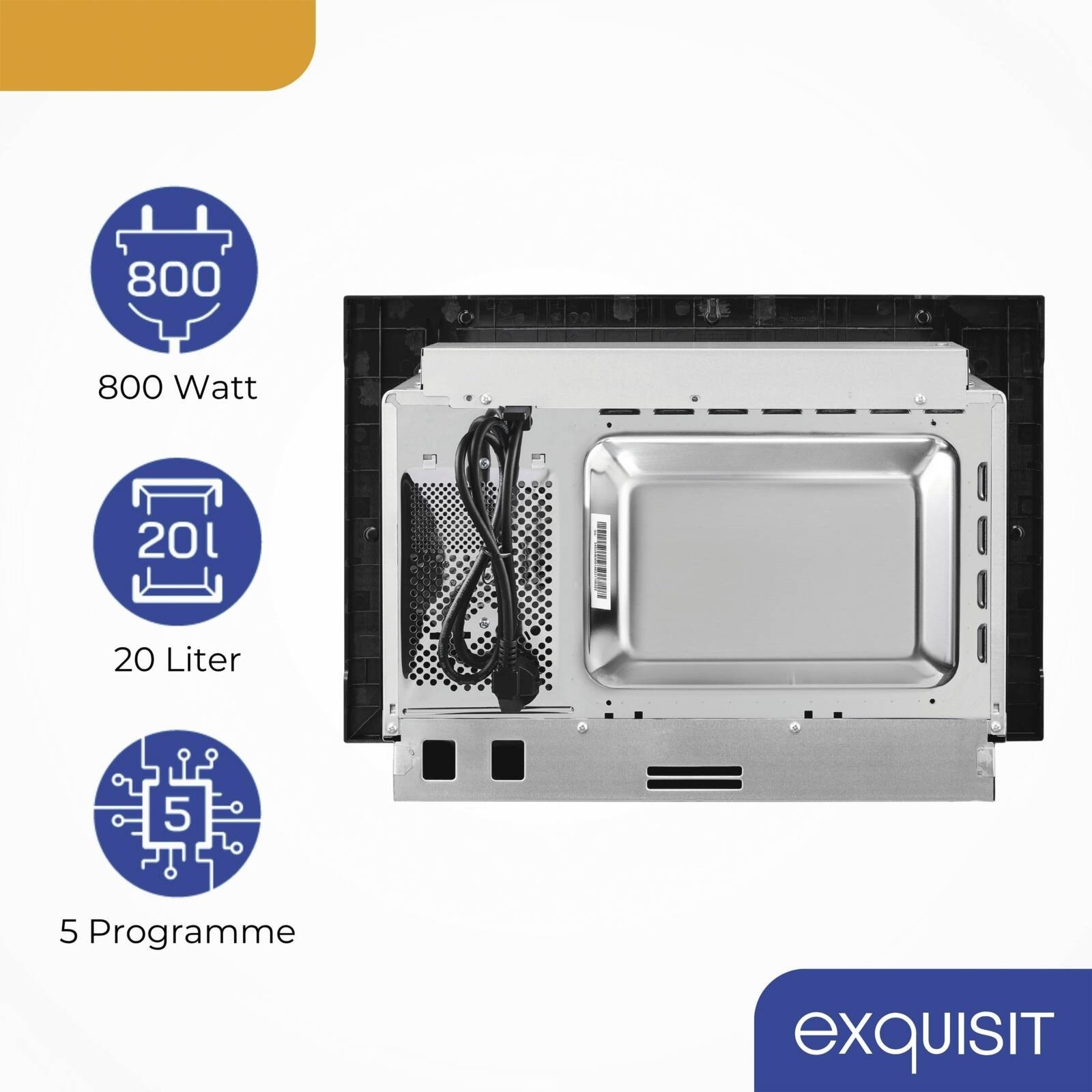 Exquisit EMW 20.1 G Einbau-Mikrowelle mit Grill 20l schwarz