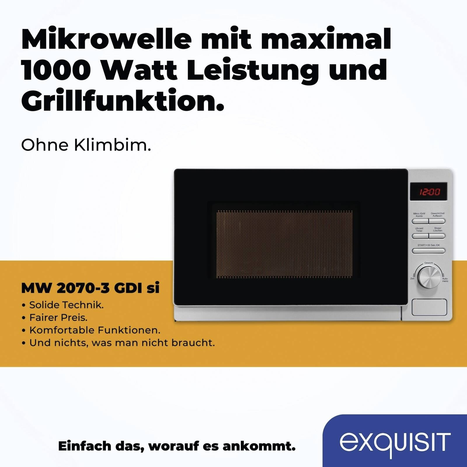 Exquisit MW 2070-3 GDI Mikrowelle mit Grill 20l silber