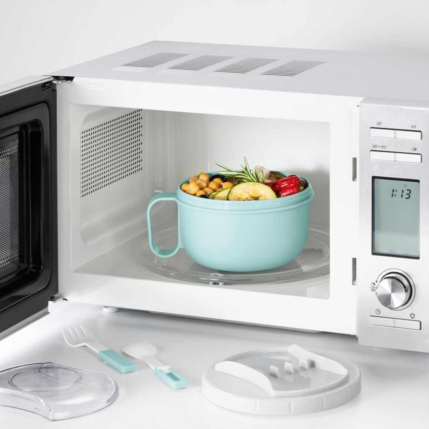 Xavax Lunchbox für Mikrowelle mit Besteck, 1100 ml pastellblau