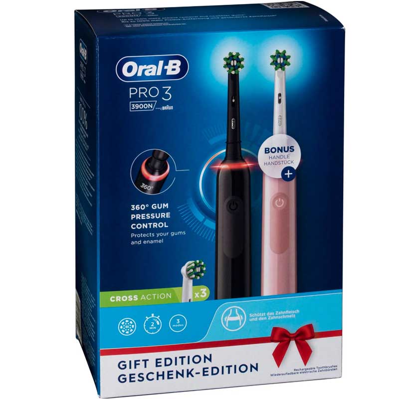 Oral-B Pro 3 3900 elektrische Zahnbürste + 2. Handstück black/pink
