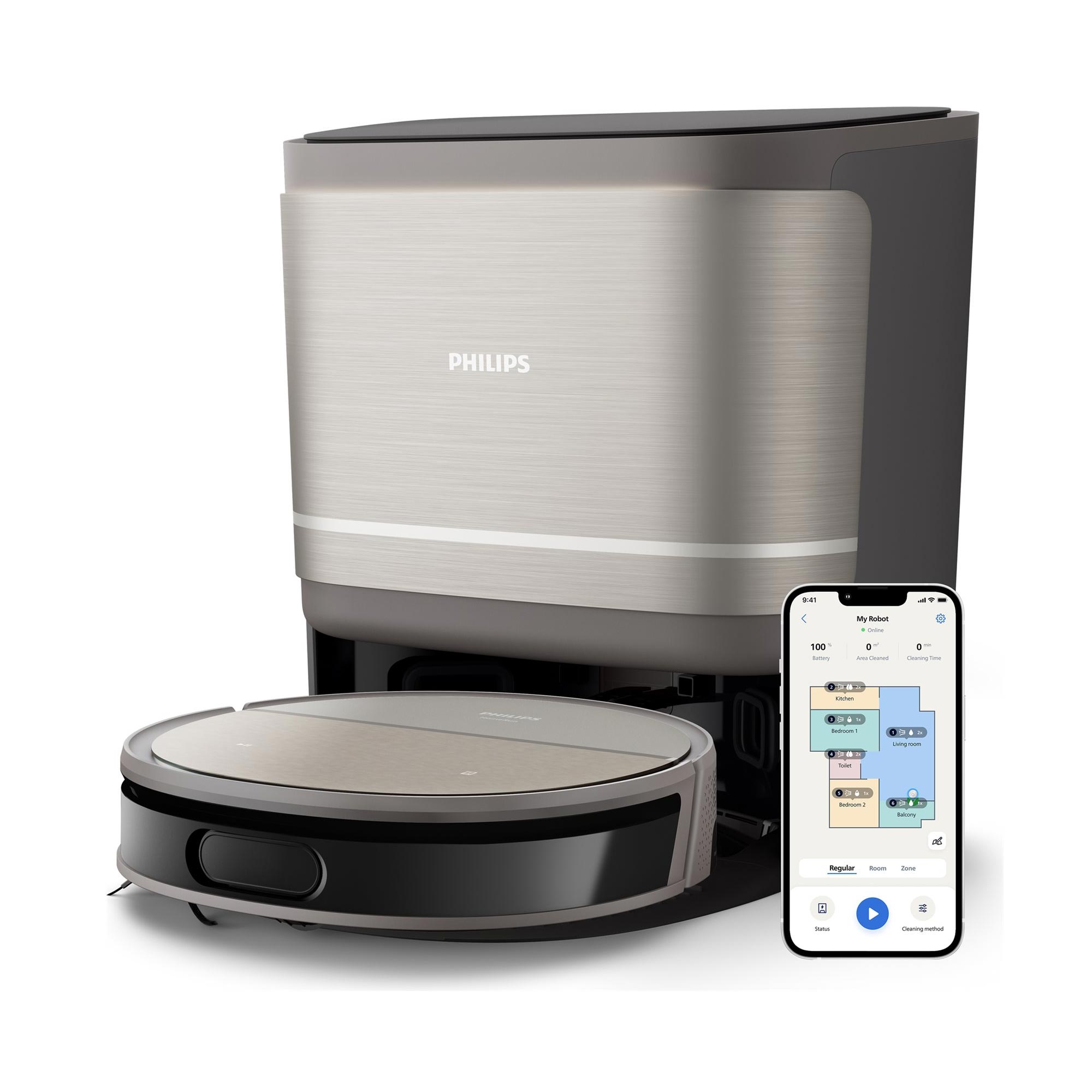 Philips HomeRun 9000 Series Aqua XU9100/10 Saugroboter mit Wischfunktion schwarz