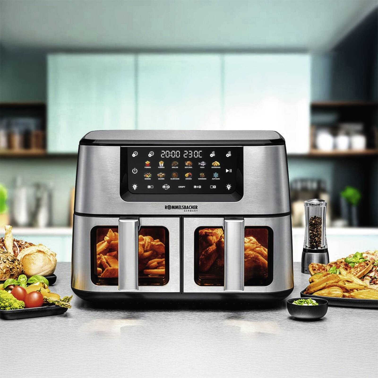 ROMMELSBACHER FRH 2650 Doppel-Heißluftfritteuse 2x 5,5l