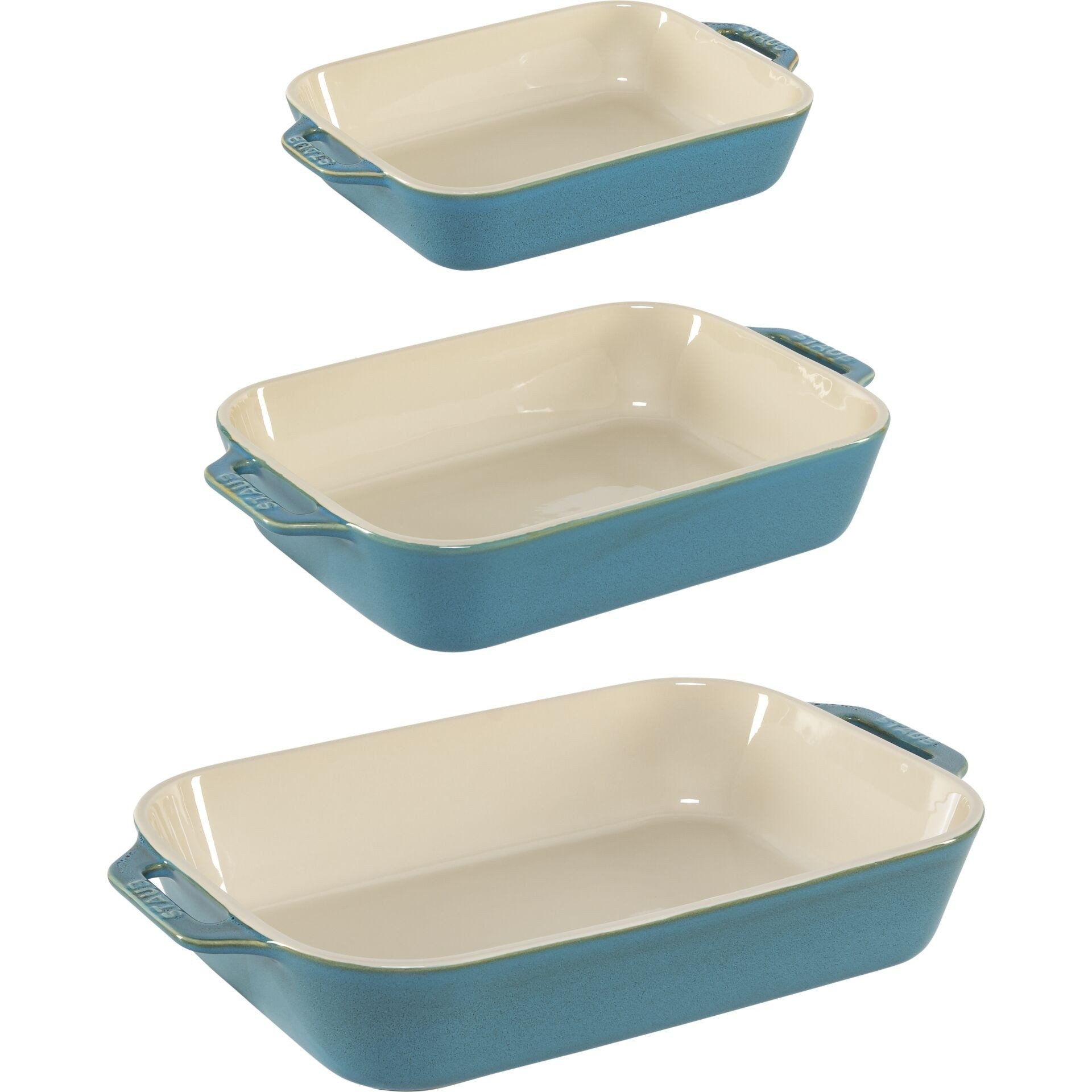 Staub Ofenformen-Set 3-tlg. Keramik rechteckig antik-türkis