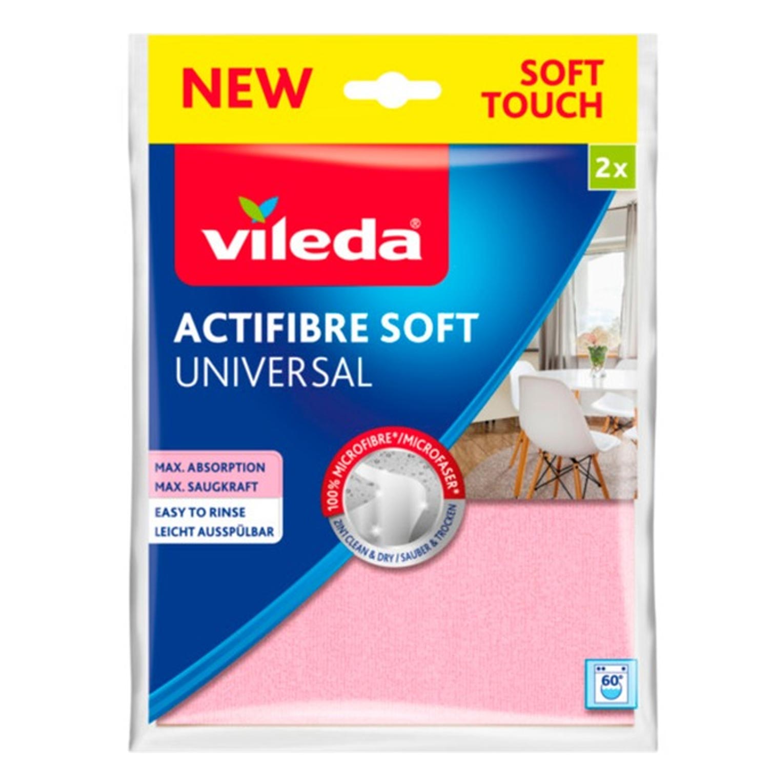 Vileda Actifibre Soft Universal Mikrofasertuch 2er Pack rosa/grau