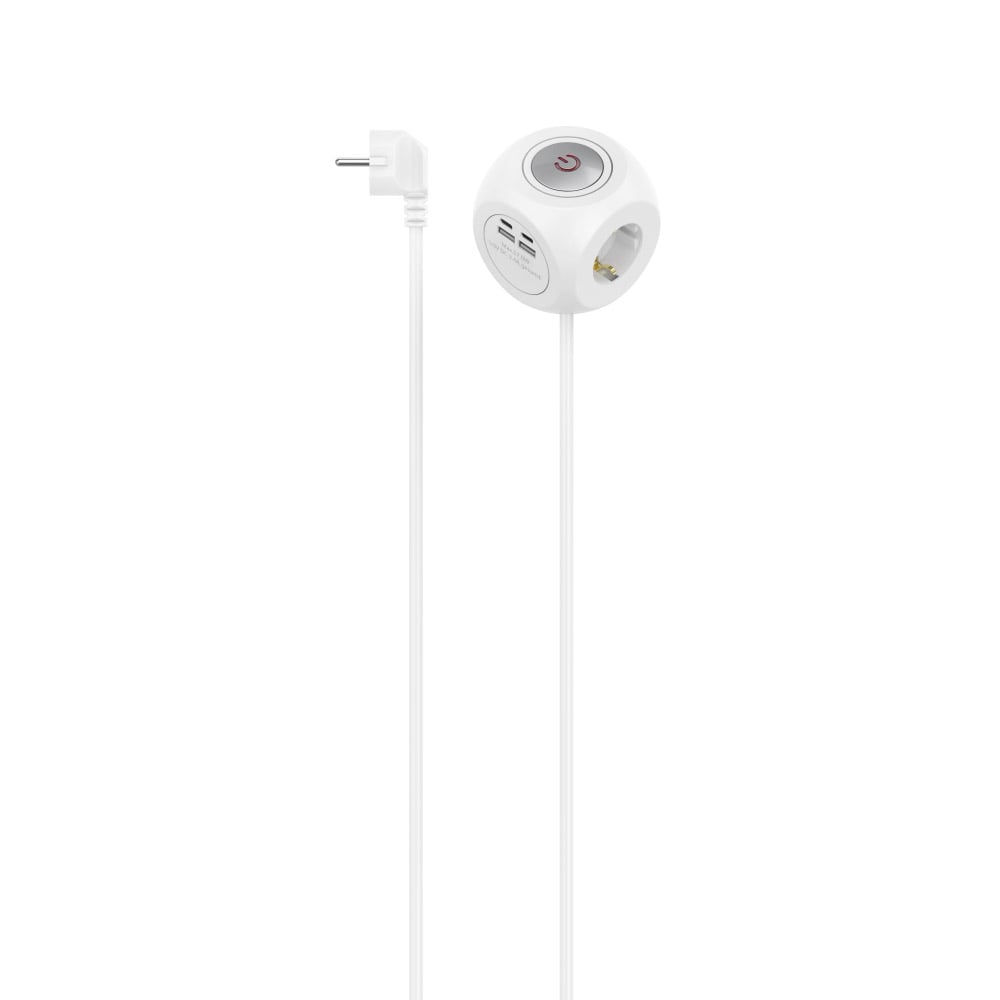 Hama Steckdosenwürfel, 3-fach, USB-C/A, 17 W, mit Schalter, 1,4 m, Weiß