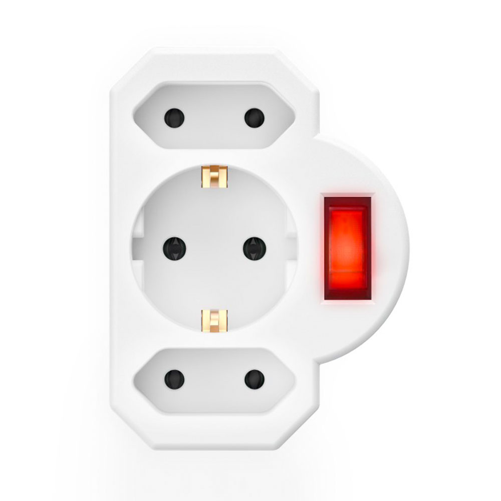 Hama Steckdosenadapter 3-fach, 1x Schutzkontakt, 2x Euro, Schalter, Weiß