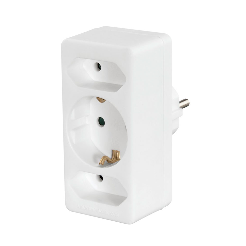 Hama Steckdosenadapter 3-fach, 1x Schutzkontakt, 2x Euro, Weiß