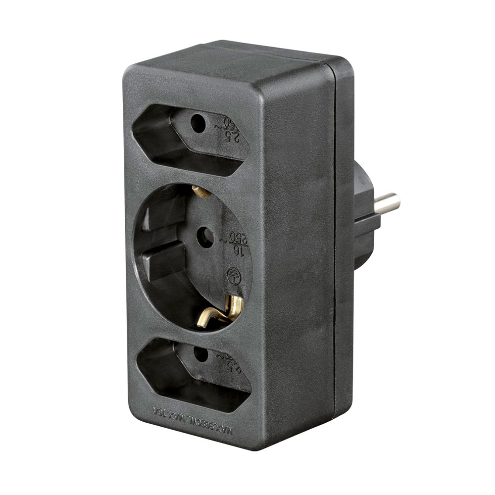 Hama Steckdosenadapter 3-fach, 1x Schutzkontakt, 2x Euro, Schwarz