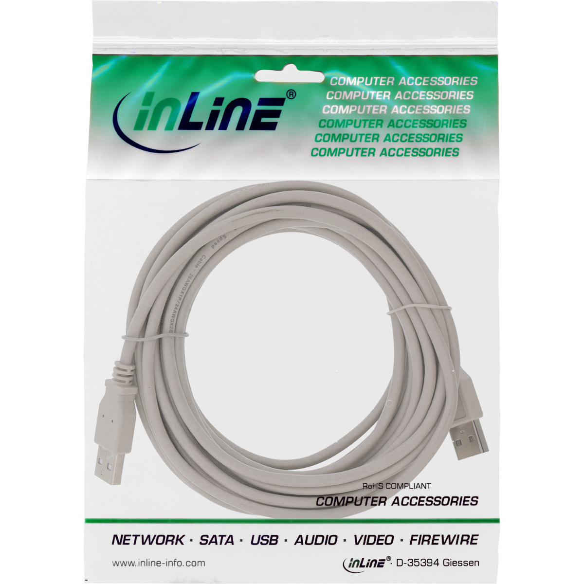 InLine USB 2.0 Kabel - A an A - beige - 5m