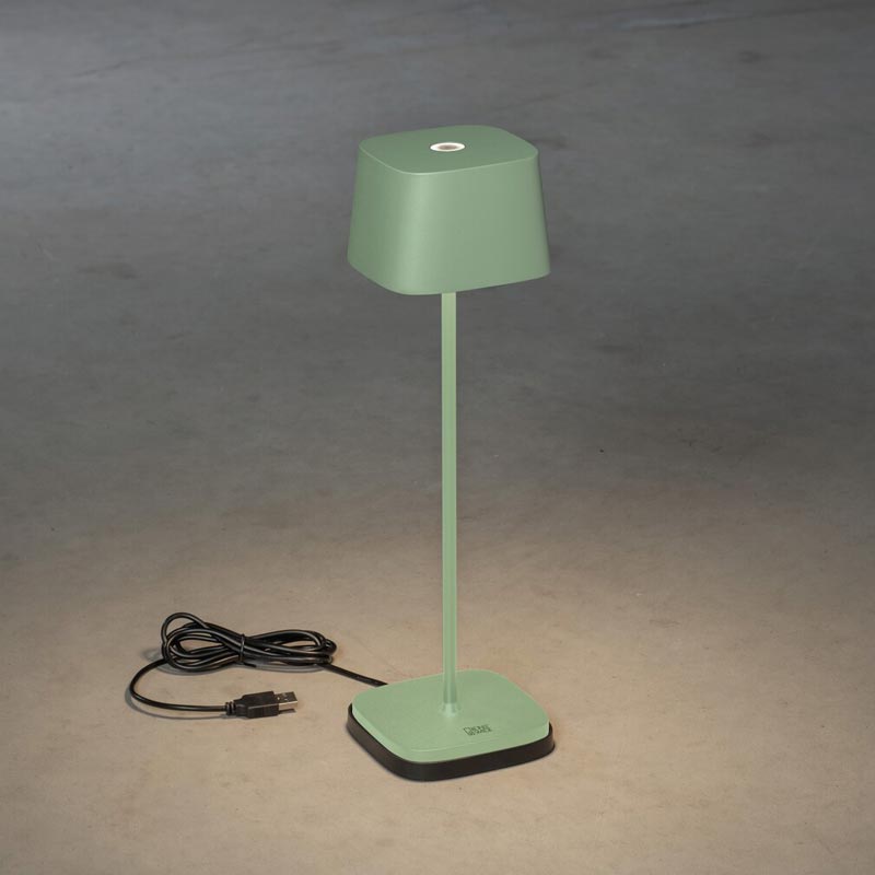 Konstsmide Capri USB-Tischleuchte grün/grau, 2700/3000K, dimmbar, eckig