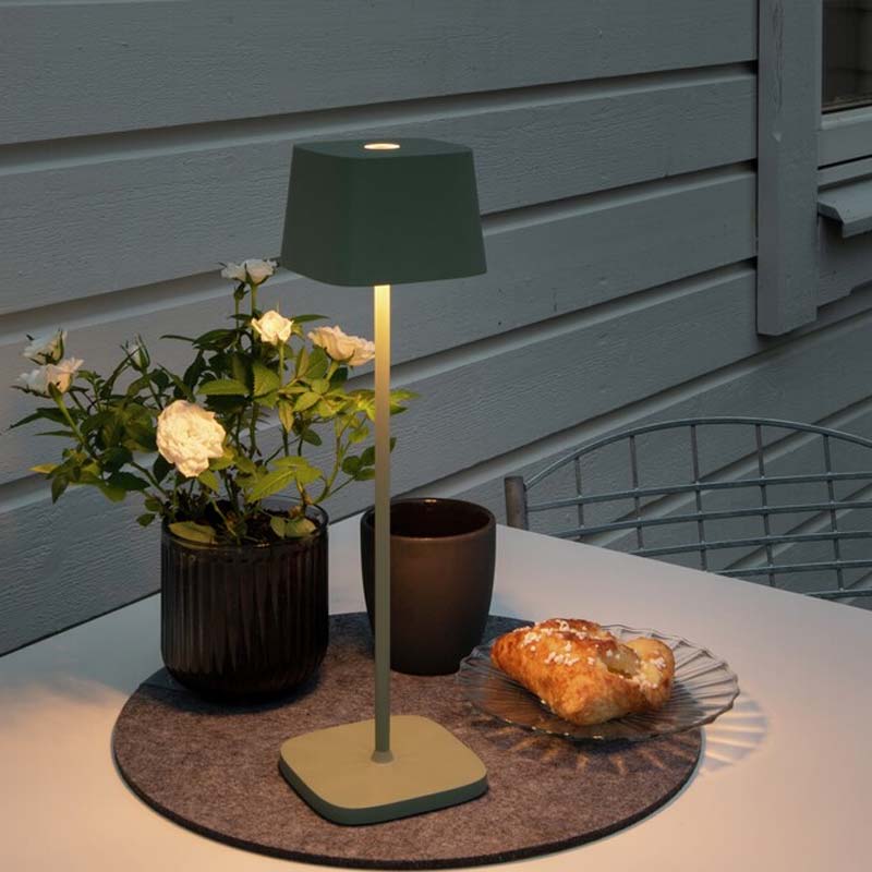 Konstsmide Capri USB-Tischleuchte grün/grau, 2700/3000K, dimmbar, eckig