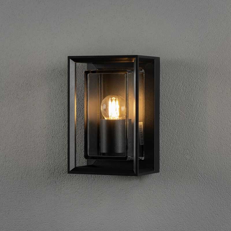 Konstsmide Brindisi-Mini Wandleuchte schwarz, E27, dickes klares Glas