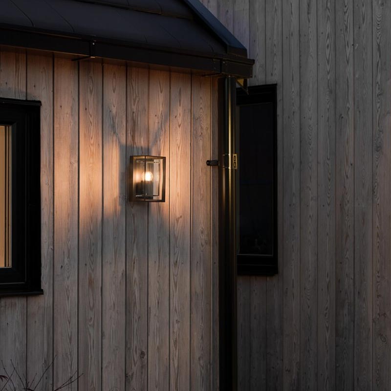 Konstsmide Brindisi-Mini Wandleuchte schwarz, E27, dickes klares Glas