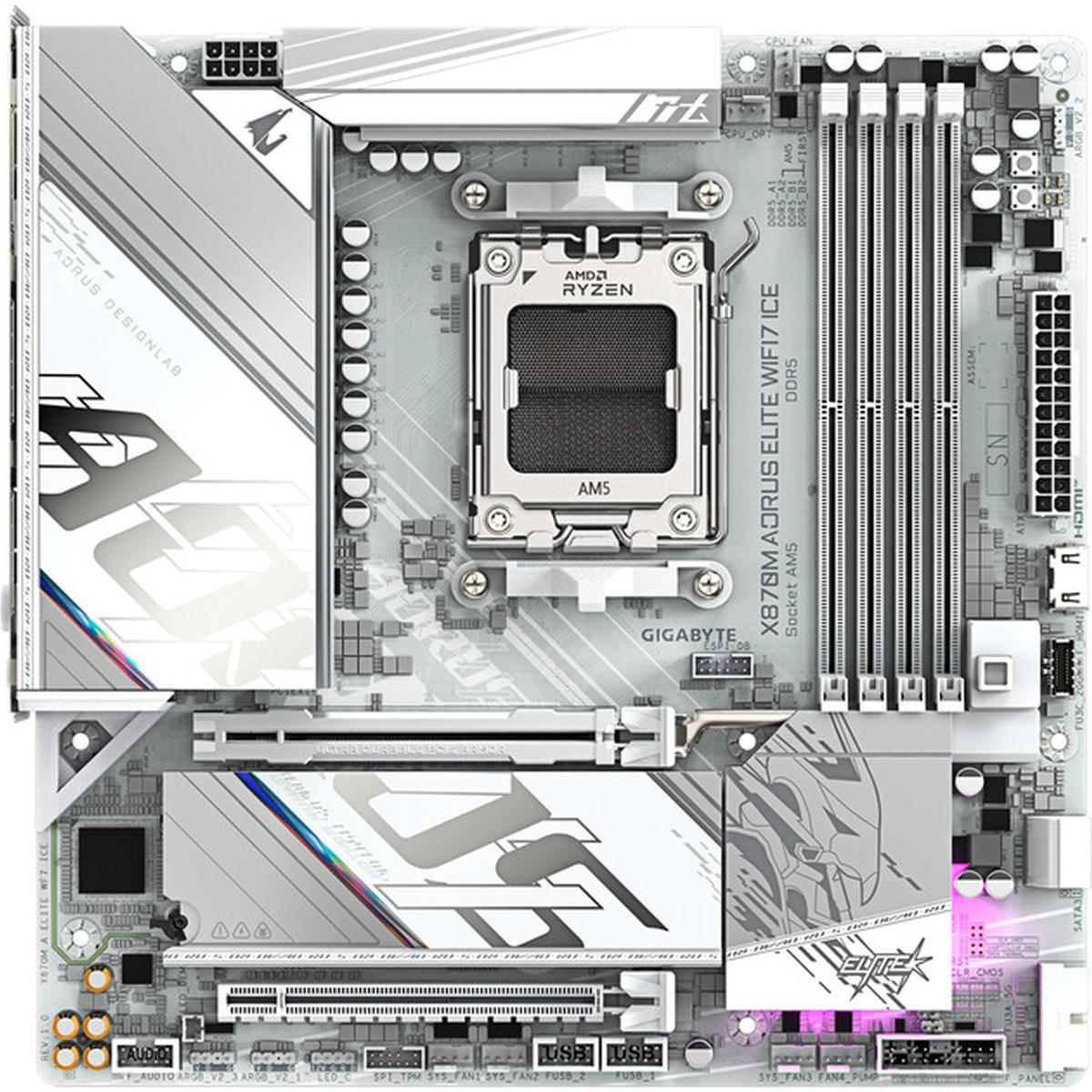 Gigabyte X870M AORUS ELITE WIFI7 ICE AMD X870 Socket AM5 micro ATX Mainboard