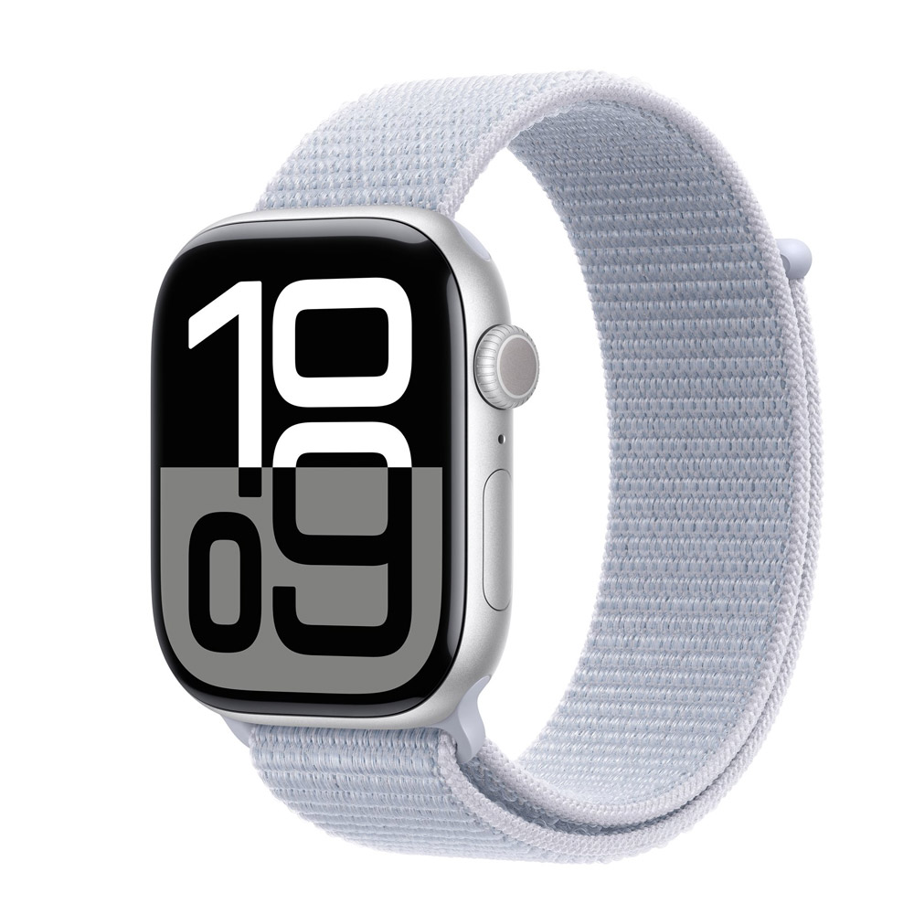Apple Watch Series 10 GPS 46mm Aluminium Silber Sport Loop Blaue Wolke