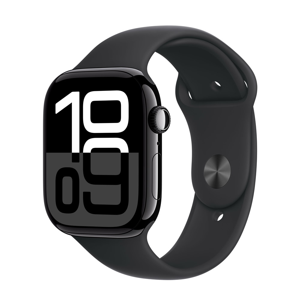 Apple Watch Series 10 4G 46mm Aluminium Diamantschwarz Sportarmband Schwarz S/M