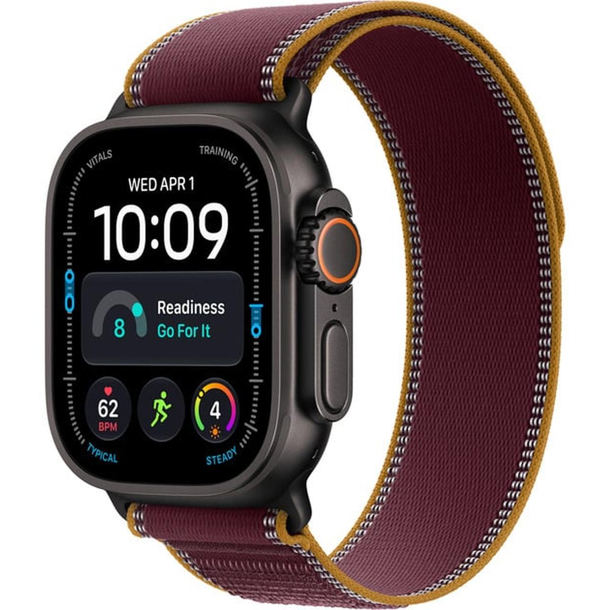 Apple Watch Ultra 4 GPS + Cellular 49mm Titan Smartwatch Titanium Black Trail Loop Burgundy S/M