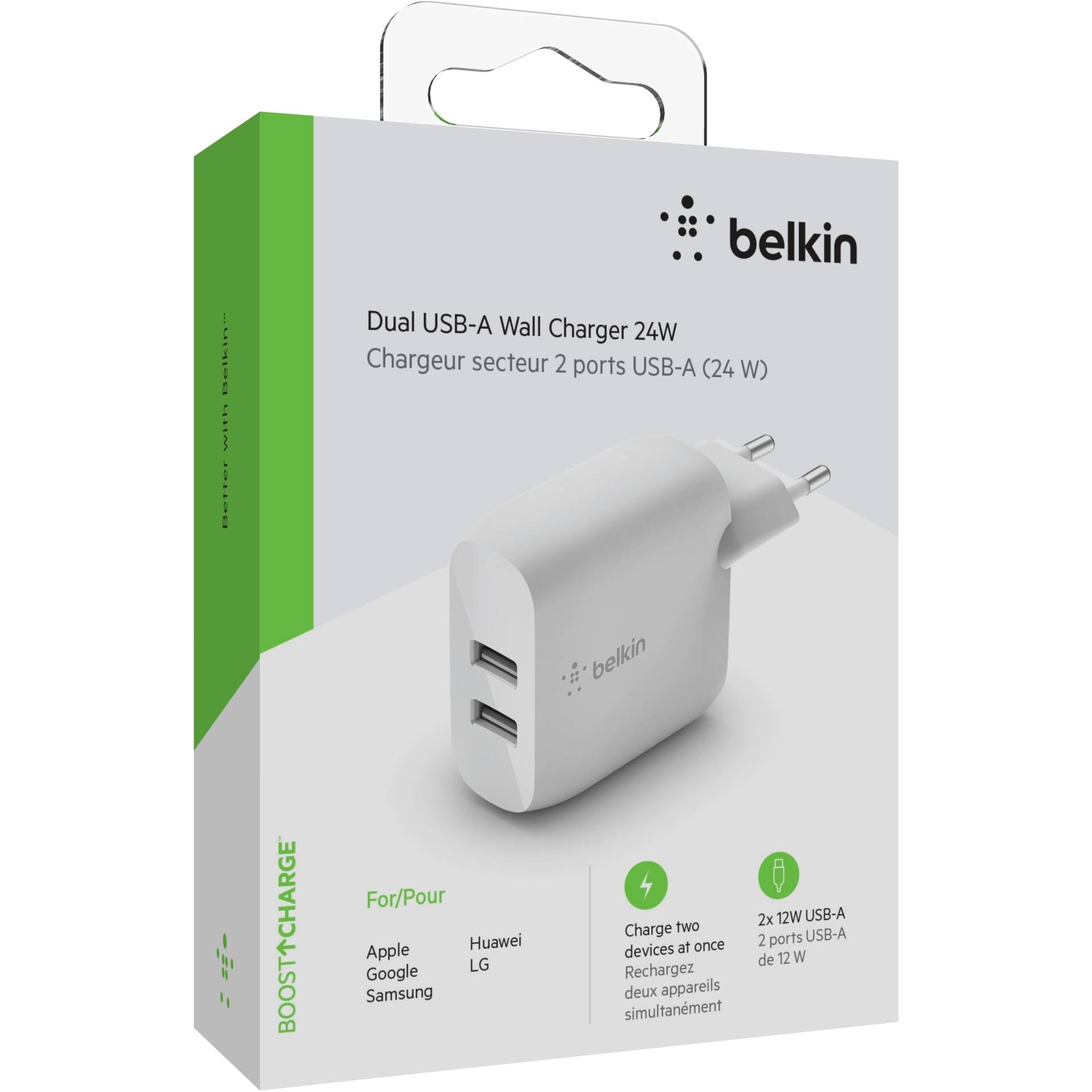 Belkin BoostCharge 24W Dual-USB-A-Ladegerät weiß