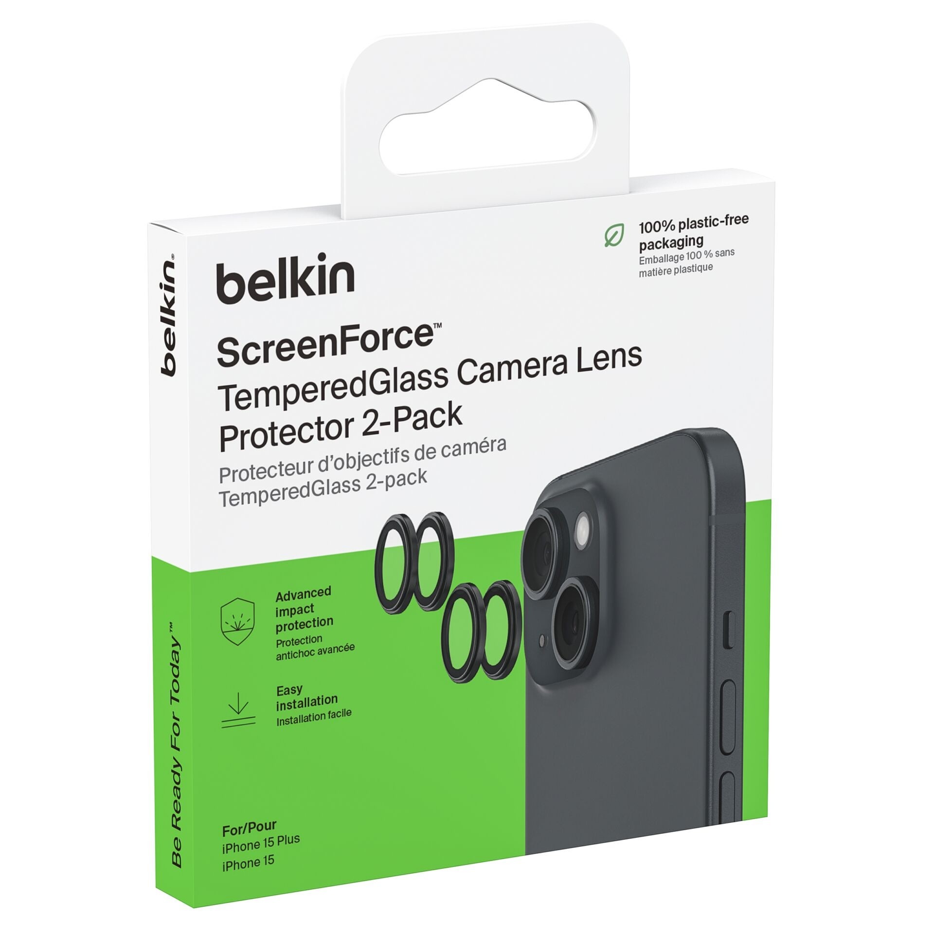 Belkin ScreenForce TemperedGlass Kameraschutz für Apple iPhone 15 und iPhone 15 Plus 2er-Pack
