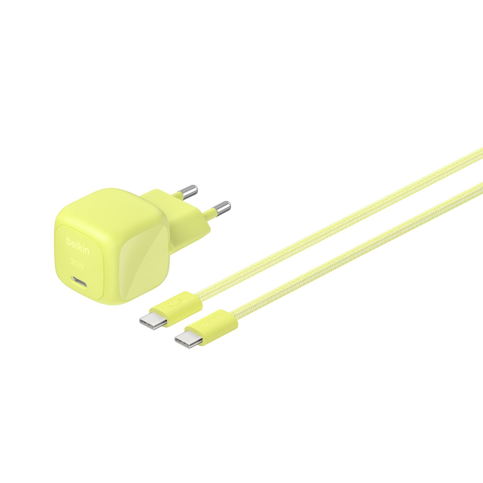 Belkin BoostCharge 30W GaN USB-C Ladegerät mit USB-C Kabel gelb