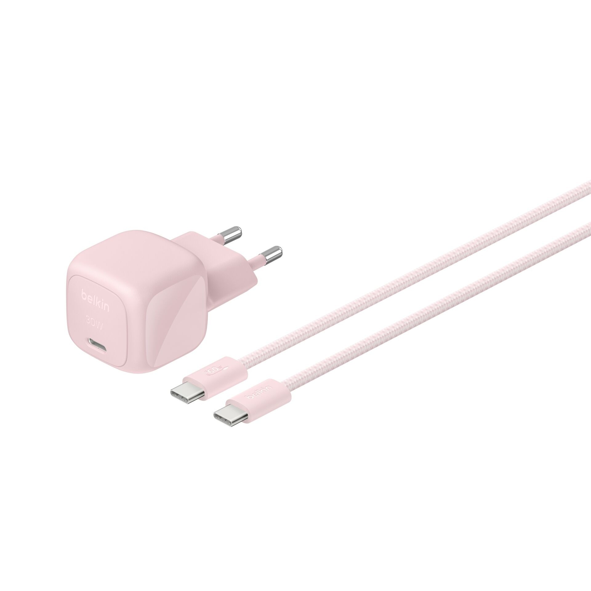 Belkin BoostCharge 30W GaN USB-C Ladegerät mit USB-C Kabel rosa