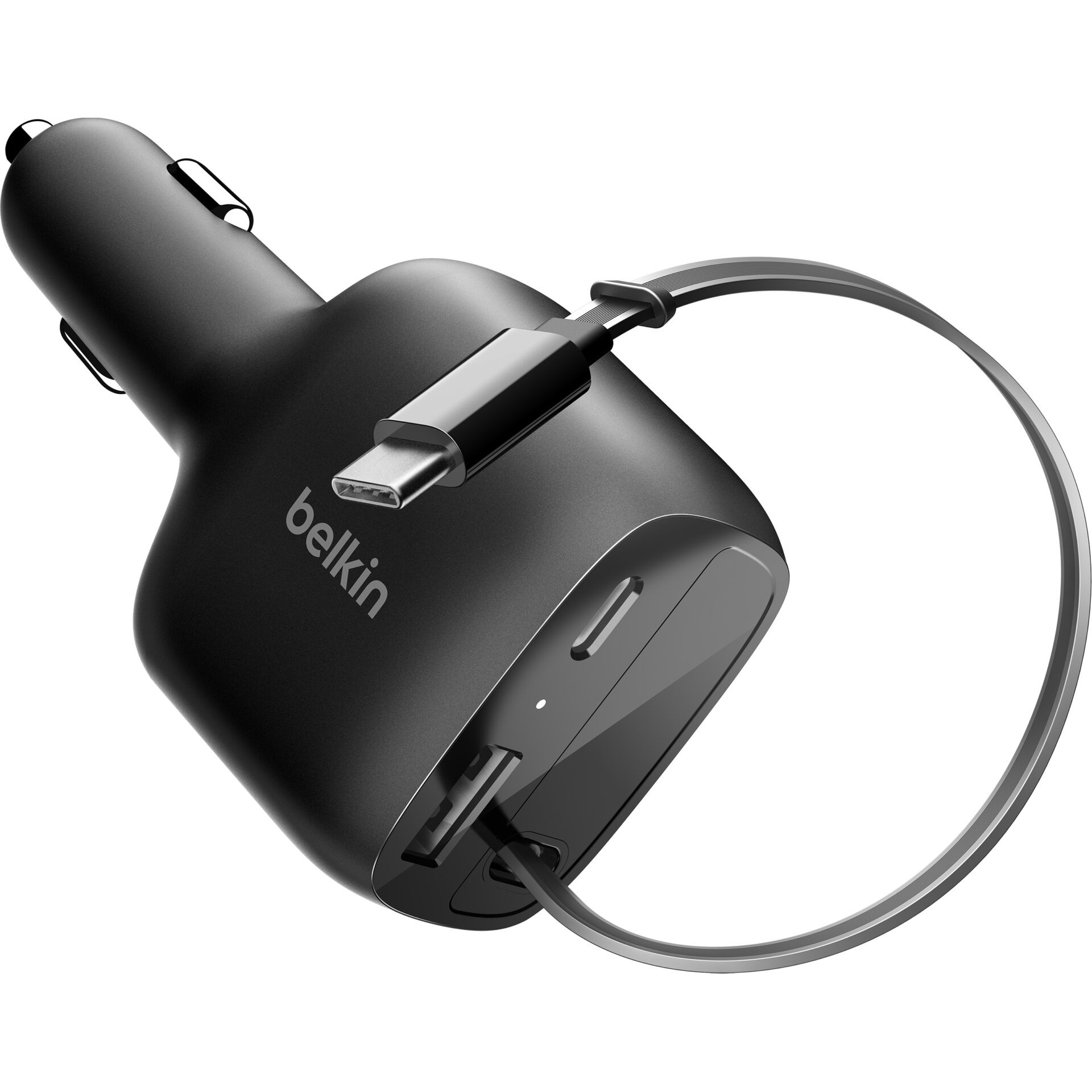 Belkin BoostCharge 75W 3-Port Kfz-Ladegerät mit einziehbarem USB-C Kabel