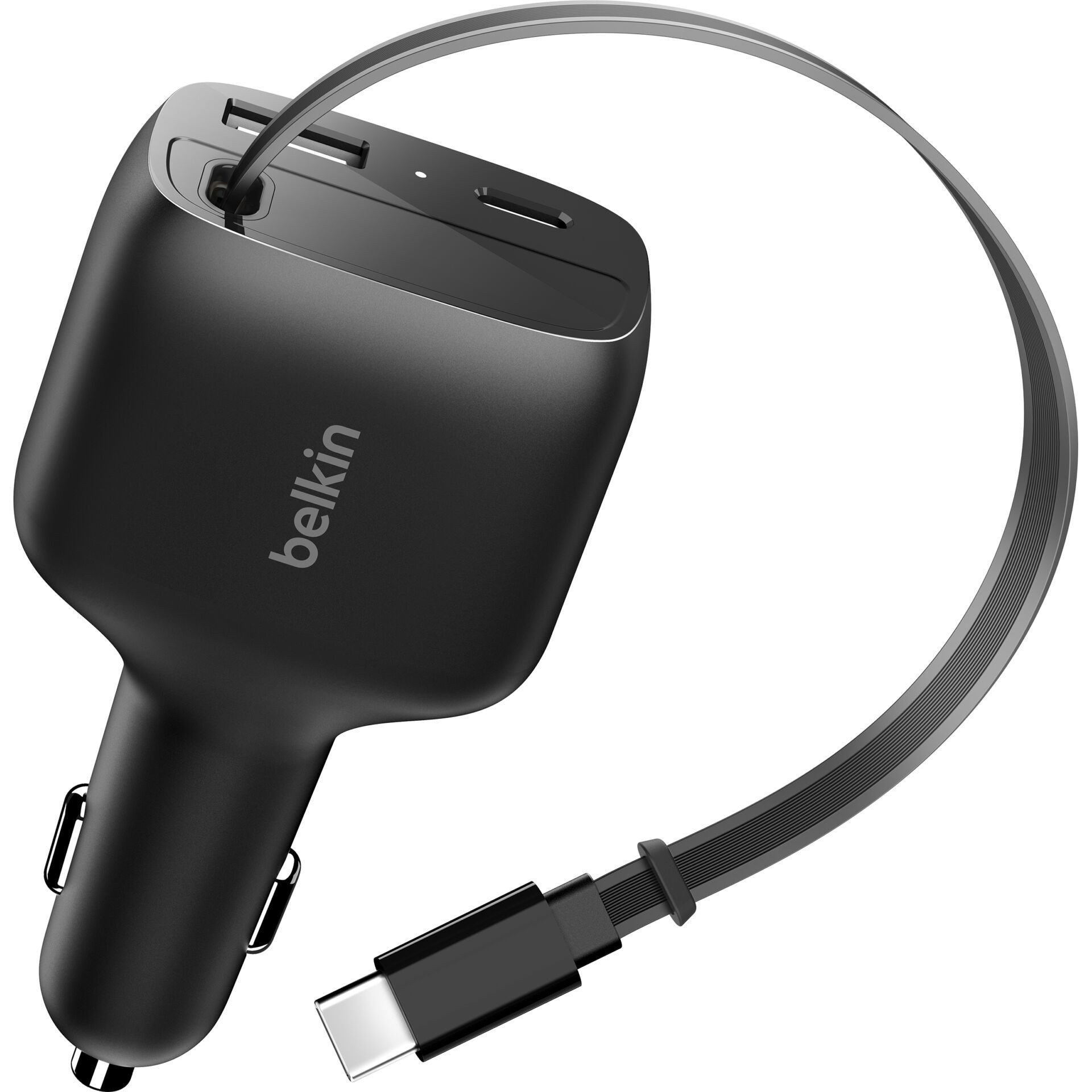 Belkin BoostCharge 75W 3-Port Kfz-Ladegerät mit einziehbarem USB-C Kabel