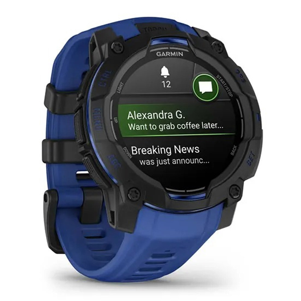 Garmin Instinct 3 AMOLED (45mm) SUPERNOVA Multisport-Smartwatch schwarz/bolt blue