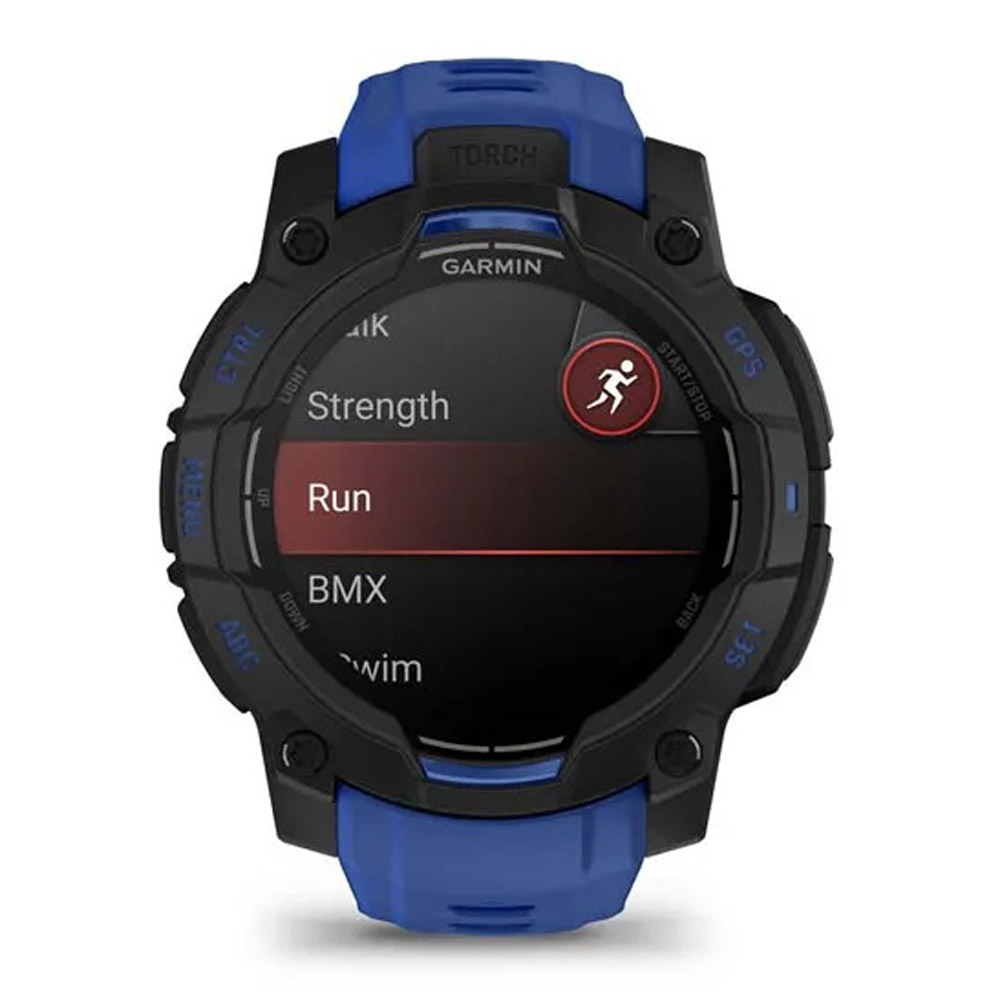 Garmin Instinct 3 AMOLED (45mm) SUPERNOVA Multisport-Smartwatch schwarz/bolt blue