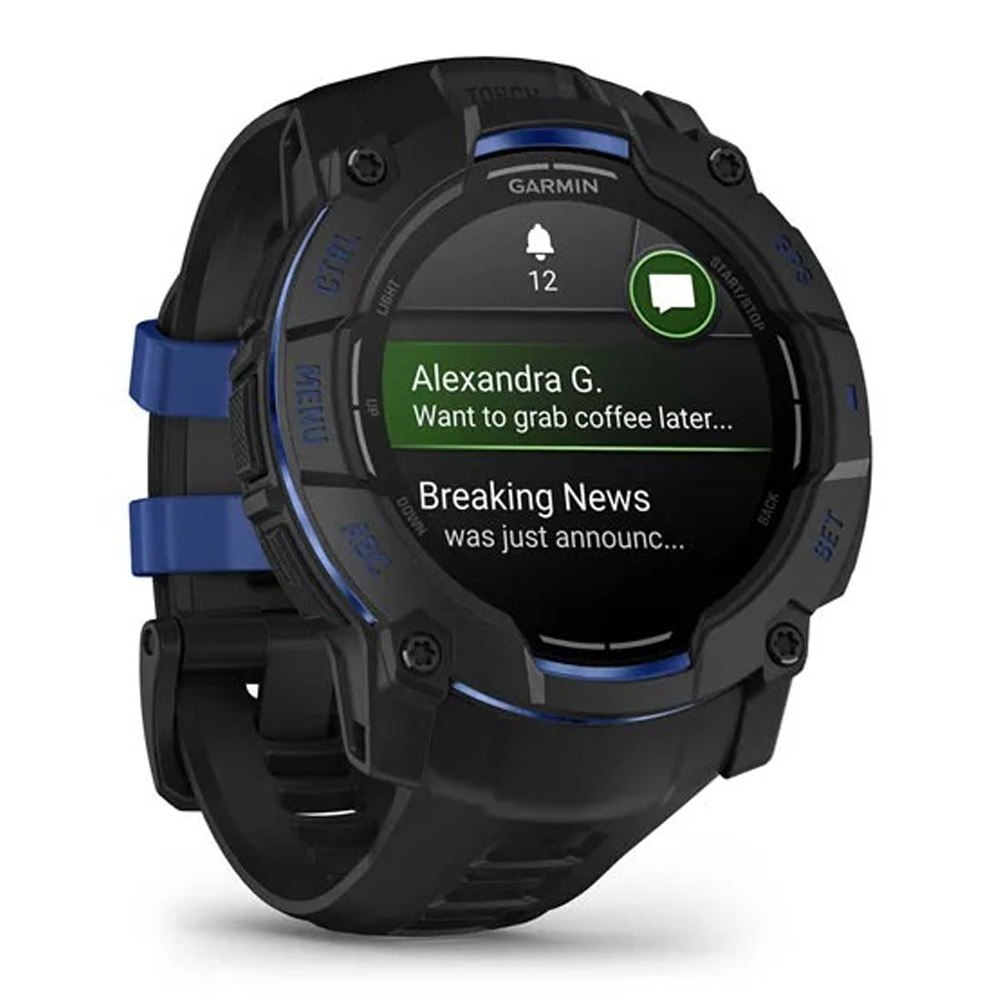 Garmin Instinct 3 AMOLED (50mm) SUPERNOVA Multisport-Smartwatch schwarz/bolt blue