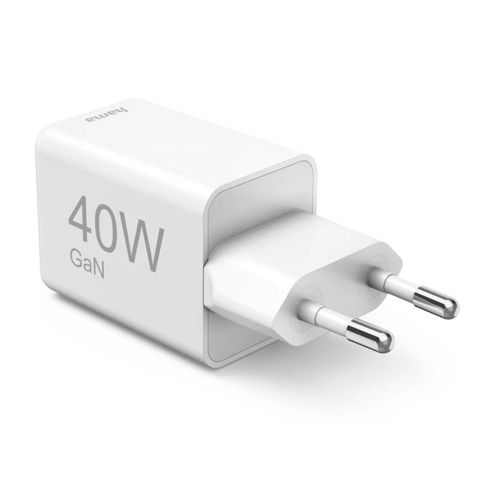 Hama Schnellladegerät, GaN, 2x USB-C, Super-Mini-Ladegerät, PD, 40 W, Weiß