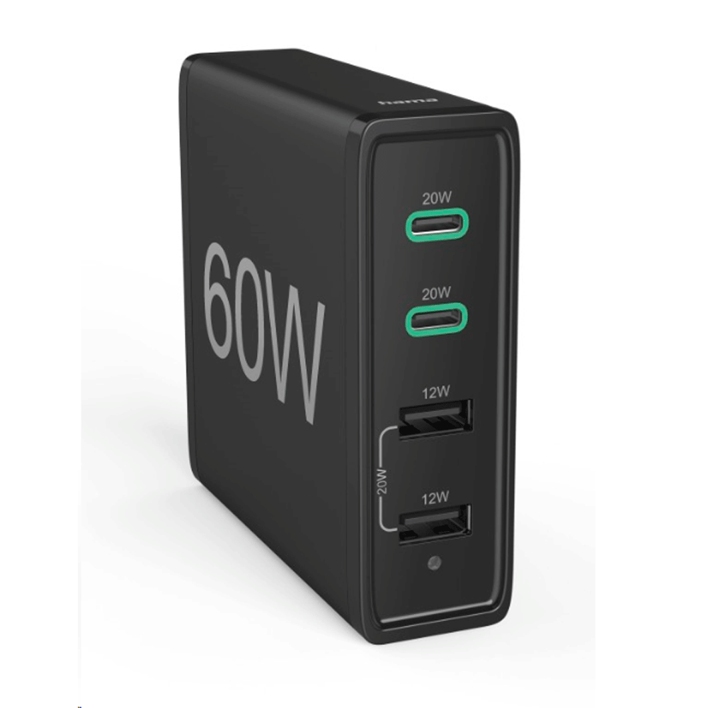 Hama Ladestation 60 W 4-fach (2x PD/QC USB-C, 2x USB-A)Schwarz