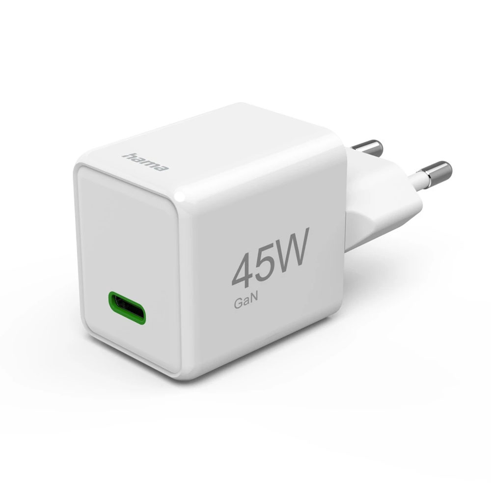 Hama Schnellladegerät, GaN, USB-C, Super-Mini-Charger, PD, 45 W, Weiß