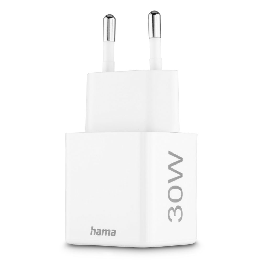 Hama Schnellladegerät, 1x USB-C, 1x USB-A, Mini-Ladegerät, PD, 30 W, Weiß