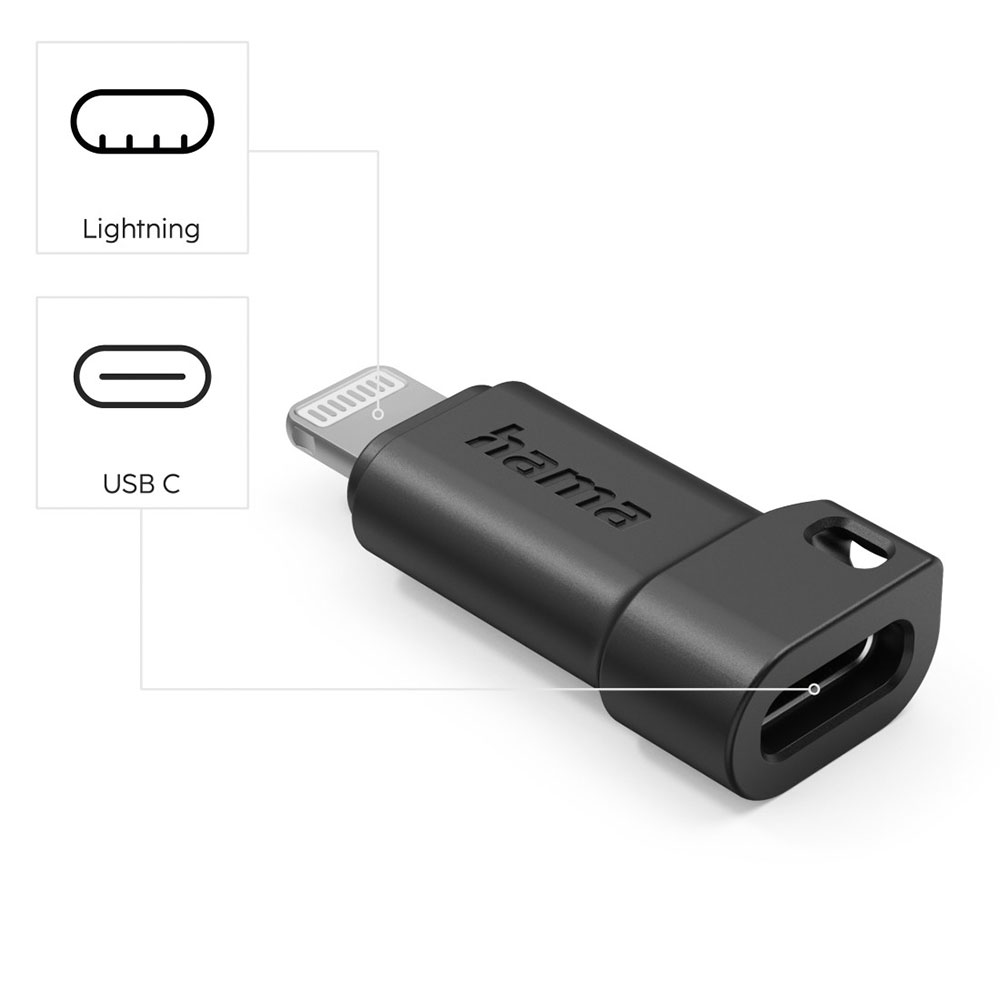 Hama USB-C-Adapter auf Apple Lightning-Stecker, MFI, Schwarz
