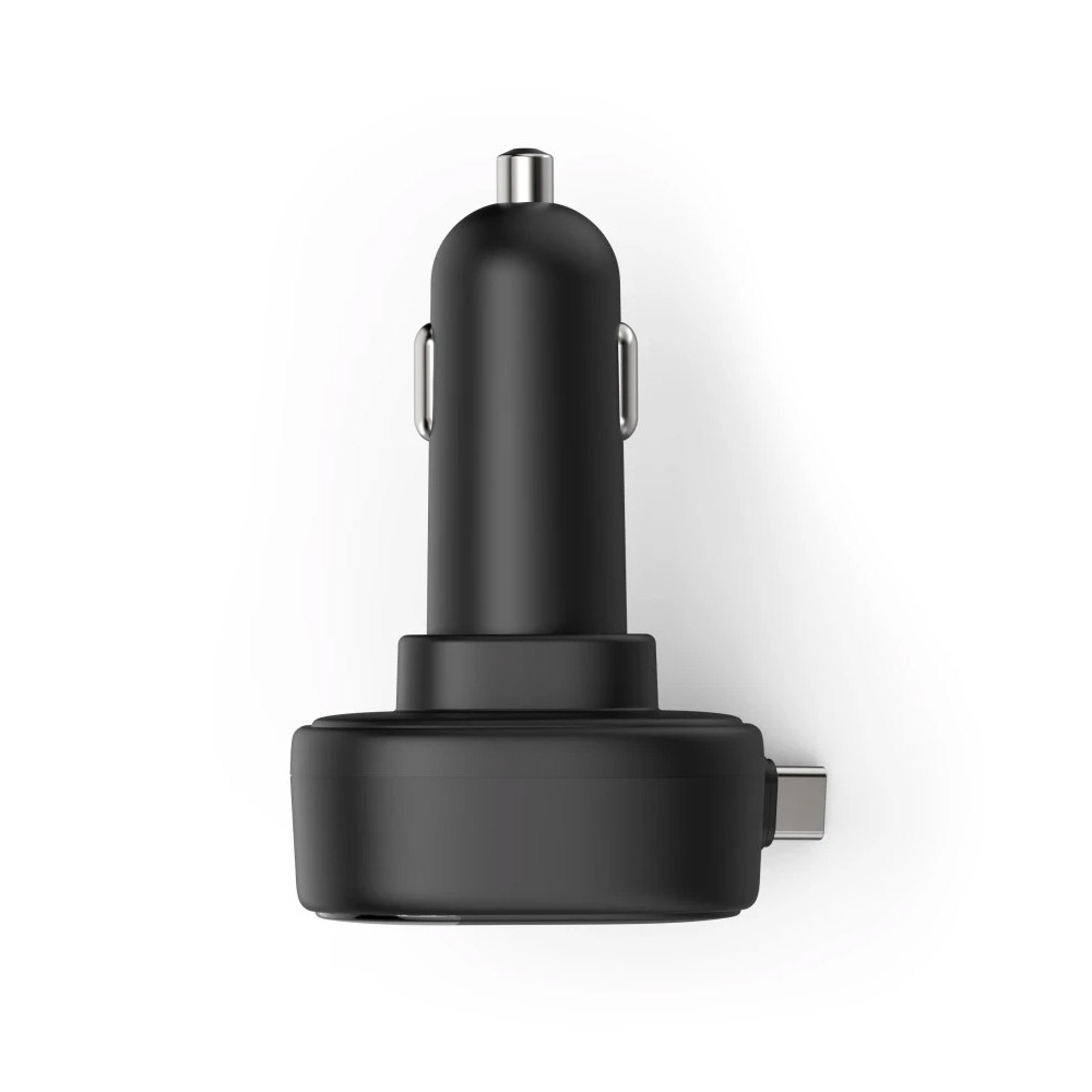 Hama Auto-Schnellladegerät, 2x USB-C, ausziehbares Ladekabel, PD, 30 Watt, schwarz