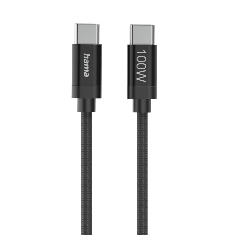 Hama Ladekabel "Fabric", USB-C - USB-C, 100W, 1,5 m, Nylon, Schwarz