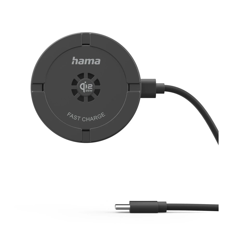 Hama Kabelloses Qi2 25W-Ladegerät, induktives Ladepad, Schnellladen, 25 W, Schwarz