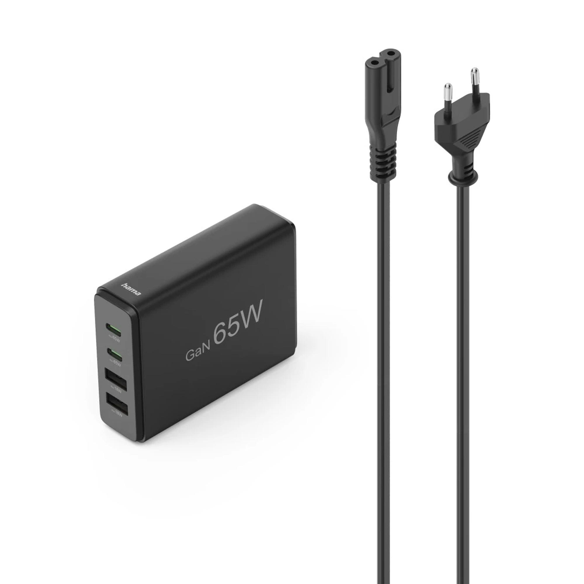 Hama USB-Ladestation, 4 Ports, GaN, 2× USB-C, 2× USB-A, PD, 65 W