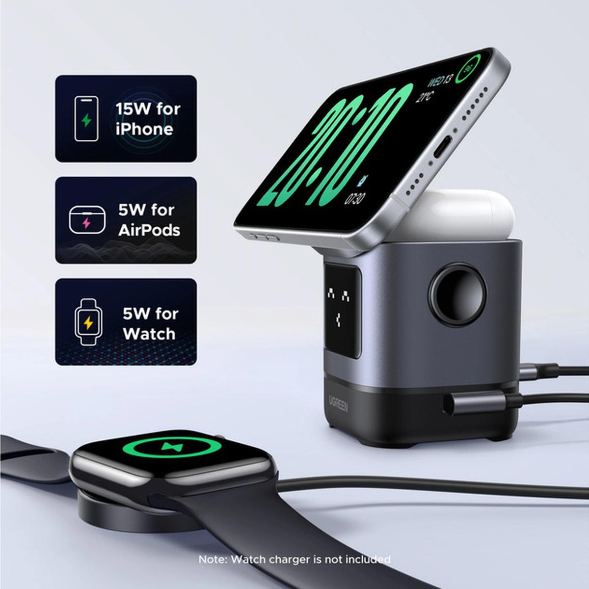 UGREEN Uno Qi2 15W 2-in-1 kabelloses Ladegerät schwarz