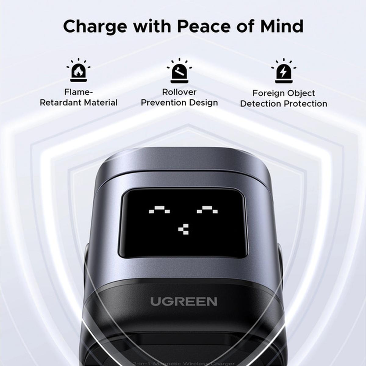 UGREEN Uno Qi2 15W 2-in-1 kabelloses Ladegerät schwarz