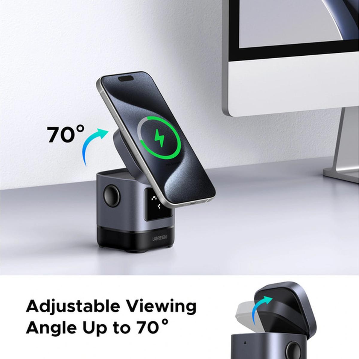 UGREEN Uno Qi2 15W 2-in-1 kabelloses Ladegerät schwarz