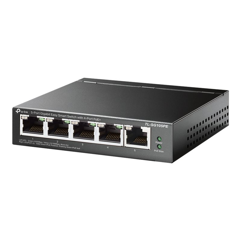 TP-Link TL-SG105PE 5-Port Gigabit Managed LAN PoE Switch mit 4 PoE+ Ports