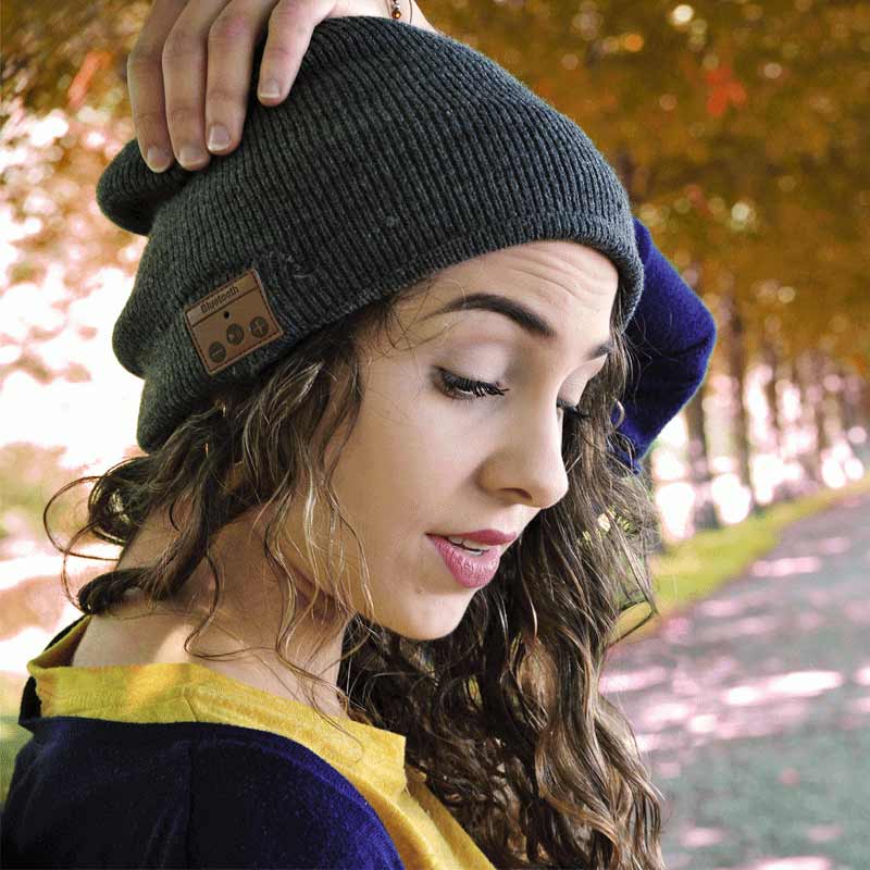 Leicke Music Beanie Bluetooth-Kopfhörer Mütze dunkelgrau
